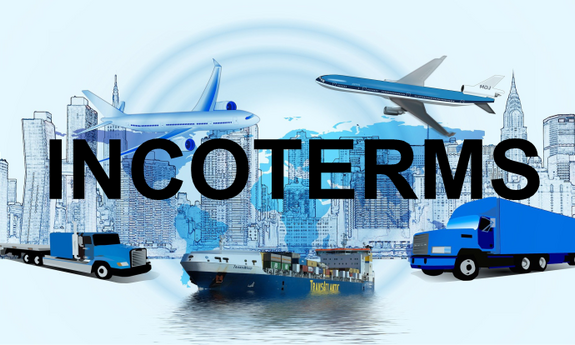 Różne środki transportu oraz napis INCOTERMS