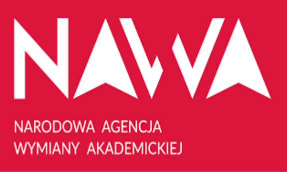 Na czerwonym tle Logo NAWA